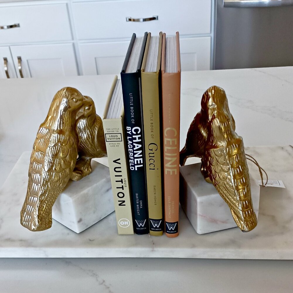 NEW! MARBLE & CAST IRON BIRDS BOOK ENDS OH MY